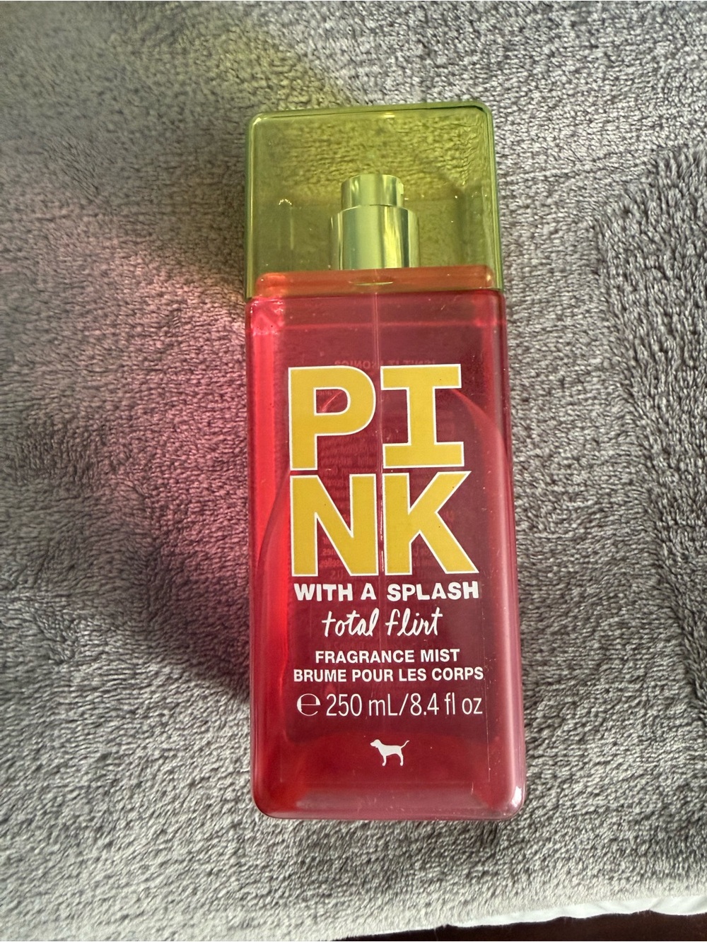 PINK Victoria's Secret Red Bottle with Yellow Accents Fragrance Mist